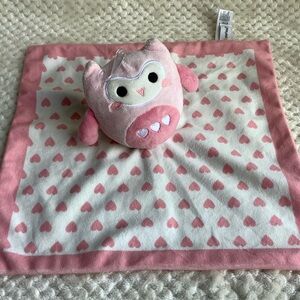 Pearhead Plush Pink White Owl Lovey with Hearts Security Blanket Stuffed Toy